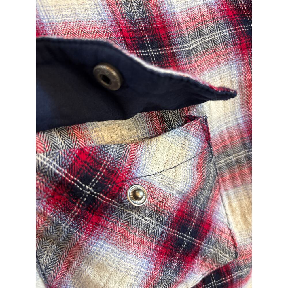 🔥SALE🔥 KUT from the Kloth Plaid Flannel Shirt Women M Red Blue Snap Western Rock - Picture 3 of 10